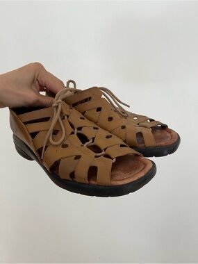 Vintage Women’s Tan Leather Lace-Up Open-Toe Sandals 6.5